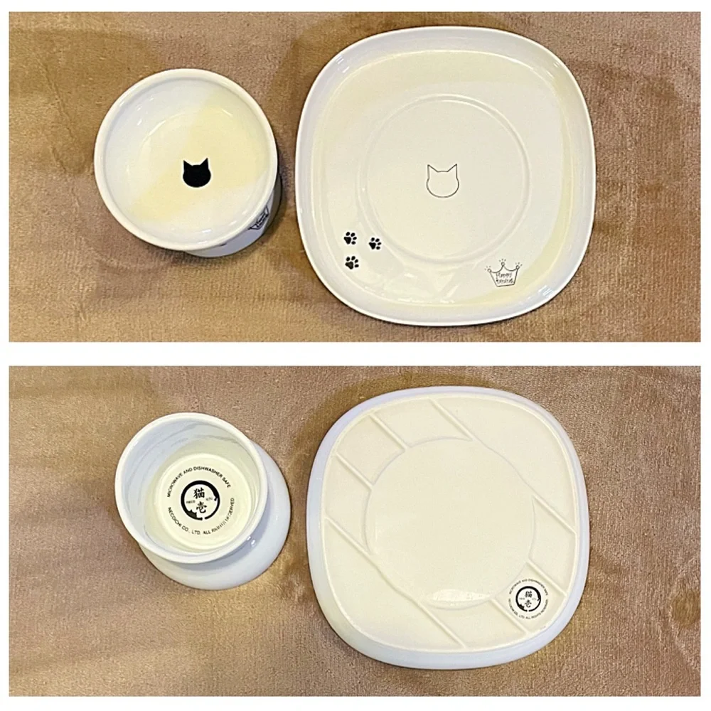 NECOICHI Porcelain Cat Food Bowl and Dining Tray with boxes Raised Bowl